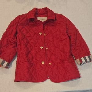 Children Burberry Red Quilted Jacket with Gold Accents